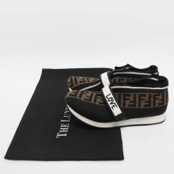 Pre Owned Fendi Rockoko Size 37 Brown Zucca Knit Fabric Low Top Sneakers