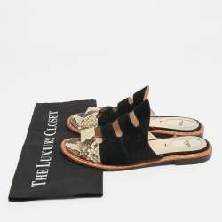 Pre Owned صندل فلات فيندي سويد بني / أسود و بايثون بتصميم مفتوح مقاس 38.5