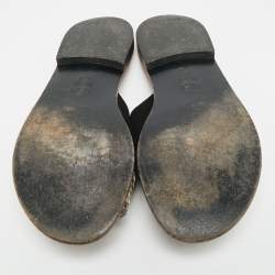 Pre Owned صندل فلات فيندي سويد بني / أسود و بايثون بتصميم مفتوح مقاس 38.5