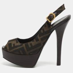 مملوكة مسبقًا Fendi Fendista Size 35 Brown Zucca Canvas Platform Sandals
