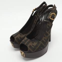 مملوكة مسبقًا Fendi Fendista Size 35 Brown Zucca Canvas Platform Sandals