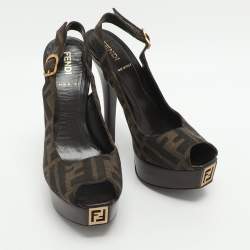 مملوكة مسبقًا Fendi Fendista Size 35 Brown Zucca Canvas Platform Sandals