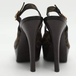 مملوكة مسبقًا Fendi Fendista Size 35 Brown Zucca Canvas Platform Sandals