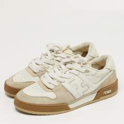 Pre Owned Fendi Match Size 43 White/Cream Leather and Suede Low Top Sneakers