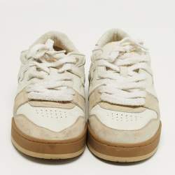 Pre Owned Fendi Match Size 43 White/Cream Leather and Suede Low Top Sneakers