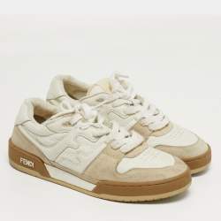 Pre Owned Fendi Match Size 43 White/Cream Leather and Suede Low Top Sneakers