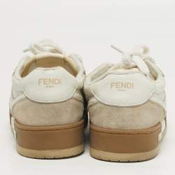 Pre Owned Fendi Match Size 43 White/Cream Leather and Suede Low Top Sneakers