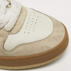 Pre Owned Fendi Match Size 43 White/Cream Leather and Suede Low Top Sneakers