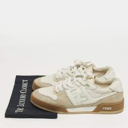 Pre Owned Fendi Match Size 43 White/Cream Leather and Suede Low Top Sneakers