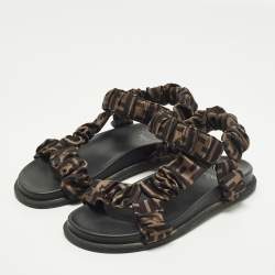 Pre Owned Fendi Feel Size 38 Brown Satin Ankle Strap Sandals