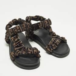Pre Owned Fendi Feel Size 38 Brown Satin Ankle Strap Sandals