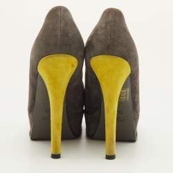 Pre Owned Fendi Fendista Size 38 Grey/Green Suede Platform Pumps