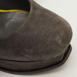 Pre Owned Fendi Fendista Size 38 Grey/Green Suede Platform Pumps