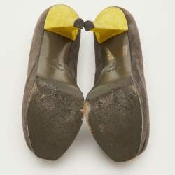 Pre Owned Fendi Fendista Size 38 Grey/Green Suede Platform Pumps