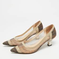 Pre Owned حذاء كعب عالي فندي مقدمة مدببة كوليبري جلد وشبك زوكا أسود / بني مقاس 38