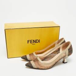 Pre Owned حذاء كعب عالي فندي مقدمة مدببة كوليبري جلد وشبك زوكا أسود / بني مقاس 38