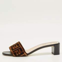 مملوكة مسبقًا Fendi FF Size 41 Brown Zucca Velvet Slide Sandals