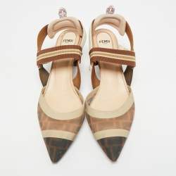 Pre Owned حذاء سليب باك فندي شبك زوكا أسود/بني مقاس 38