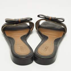 Pre Owned Fendi Baguette Size 35 Black/Brown Canvas and Leather Flat Slides