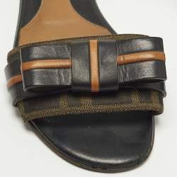 Pre Owned Fendi Baguette Size 35 Black/Brown Canvas and Leather Flat Slides