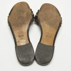 Pre Owned Fendi Baguette Size 35 Black/Brown Canvas and Leather Flat Slides