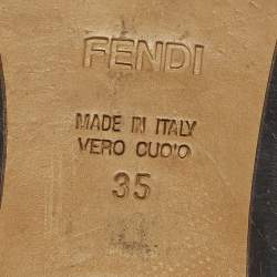 Pre Owned Fendi Baguette Size 35 Black/Brown Canvas and Leather Flat Slides