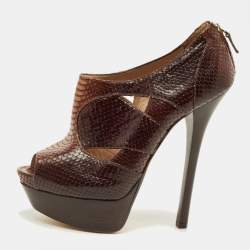 Pre Owned Fendi Size 41 Brown Python Embossed Leather Booties