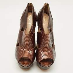 Pre Owned Fendi Size 41 Brown Python Embossed Leather Booties