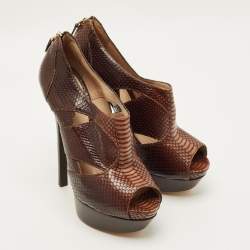 Pre Owned Fendi Size 41 Brown Python Embossed Leather Booties