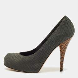 مملوكة مسبقًا Fendi Fendista Size 40 Grey Python Embossed Leather Platform Pumps