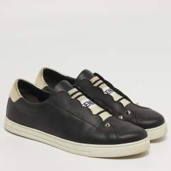 Pre Owned Fendi Rockoclick Size 41 Black Leather Slip On Sneakers