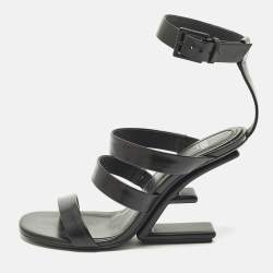 Pre Owned Fendi Size 36 Black Leather Wedge Strappy Sandals