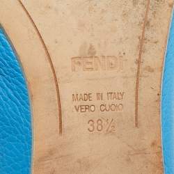 Pre Owned حذاء باليرينا فلات فندي بفيو́نكة جلد أزرق مقاس 38.5