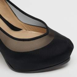 Pre Owned Fendi Size 38 Black Mesh and Suede Platform Ankle Strap Pumps