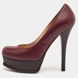 مملوكة مسبقًا Fendi Fendista Size 38 Burgundy Leather Platform Pumps