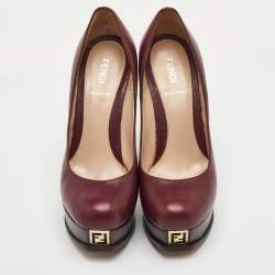 مملوكة مسبقًا Fendi Fendista Size 38 Burgundy Leather Platform Pumps