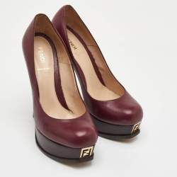 مملوكة مسبقًا Fendi Fendista Size 38 Burgundy Leather Platform Pumps