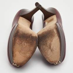 مملوكة مسبقًا Fendi Fendista Size 38 Burgundy Leather Platform Pumps