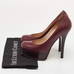 مملوكة مسبقًا Fendi Fendista Size 38 Burgundy Leather Platform Pumps