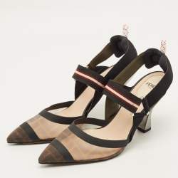 Pre Owned Fendi Colibri Size 40 Black Leather and Mesh Slingback Pumps