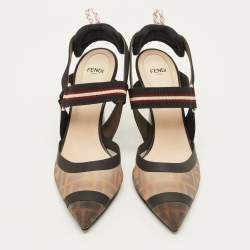 Pre Owned Fendi Colibri Size 40 Black Leather and Mesh Slingback Pumps