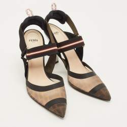 Pre Owned Fendi Colibri Size 40 Black Leather and Mesh Slingback Pumps