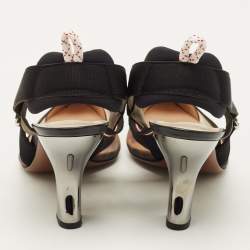 Pre Owned Fendi Colibri Size 40 Black Leather and Mesh Slingback Pumps