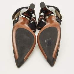 Pre Owned Fendi Colibri Size 40 Black Leather and Mesh Slingback Pumps