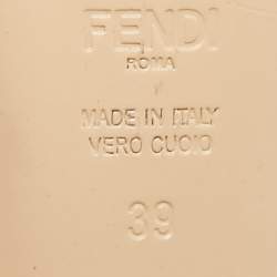 Pre Owned Fendi  Size 39 Beige Leather T-Bar Platform Ankle Strap Sandals