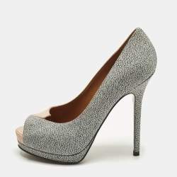 Pre Owned Fendi Fendista Size 38 Grey/Pink Stingray Leather Peep Toe Pumps