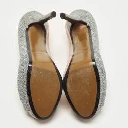 مملوكة مسبقًا حذاء كعب عالي فندي نعل سميك مقدمة مفتوحة جلد نقش سحلية كتل لونية فنديستا وردي / أصفر مقاس 36