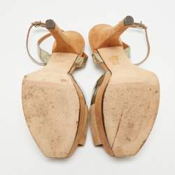 Pre Owned Fendi Fendista Size 38 Brown/Gold Leather and Suede Ankle Strap Sandals