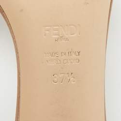 Pre Owned صندل فندي كعب عريض ستان بيج مطرز بشعار مقاس 37.5