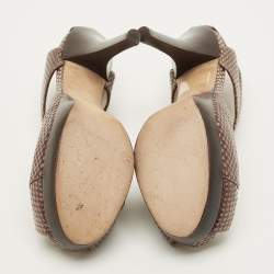 Pre Owned صندل فندي جلد نقش ثعبان بني نعل سميك فتحة كعب مقاس 38